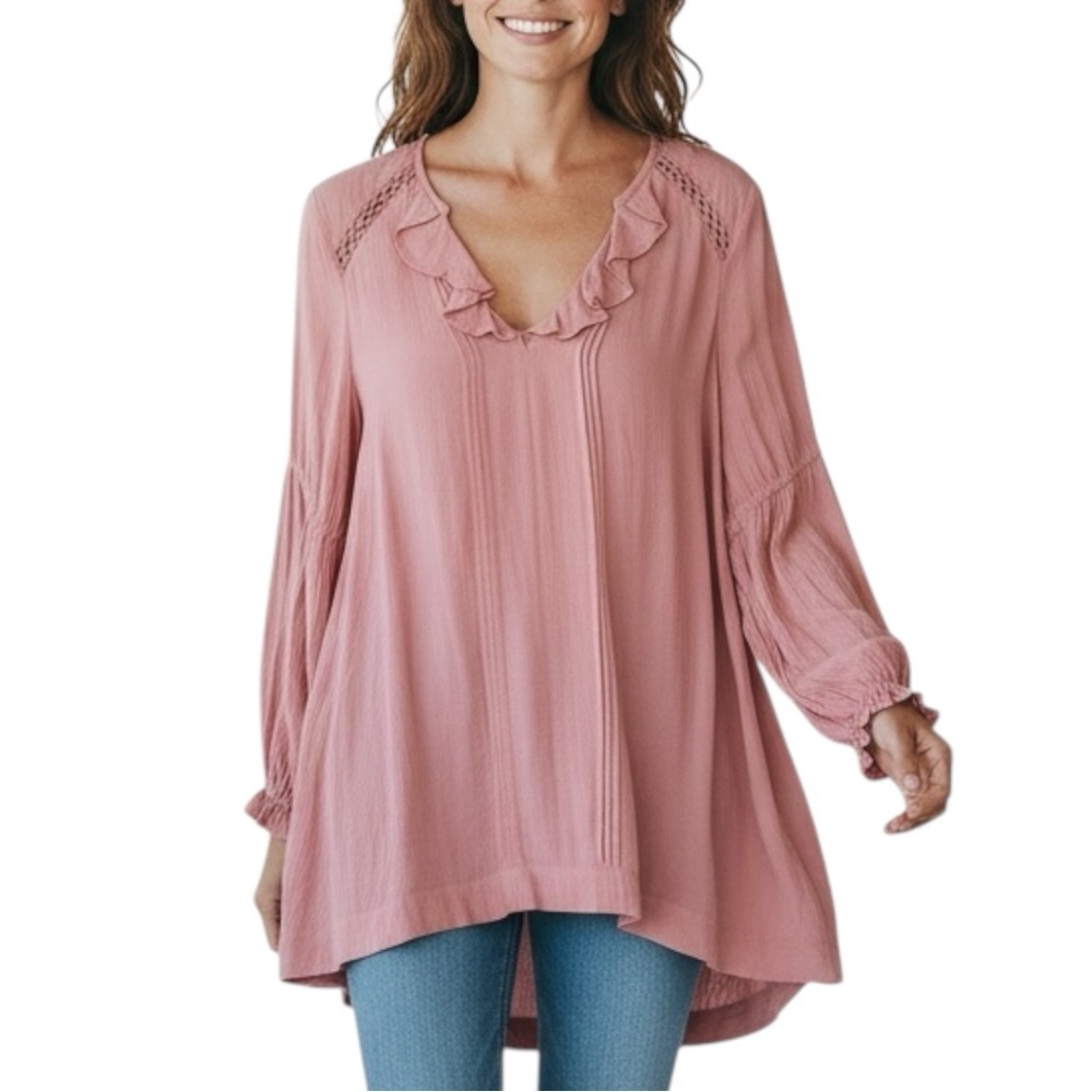 FREE PEOPLE Boho Dusty Rose Top Peasant Blouse Size XS
